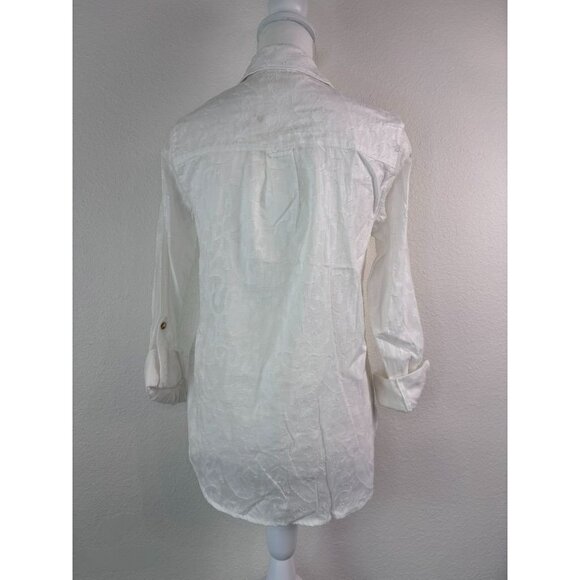Maeve Anthropology women's 4 white long sleeve burnout button down cotton blouse - Picture 5 of 9